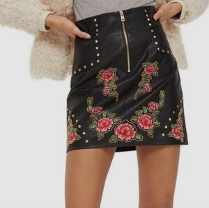 Topshop Black Mini Skirt with Floral Embroidery